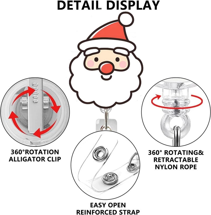 NSSHEL Christmas Badge Reels Retractable Badge Holder Nurses ID Badge Clip Cute Cartoon Christmas Santa Claus ID Badge Holder with Swivel Alligator Clip Decorative for Nurse, Office Worker, Teacher, Student - Image 2
